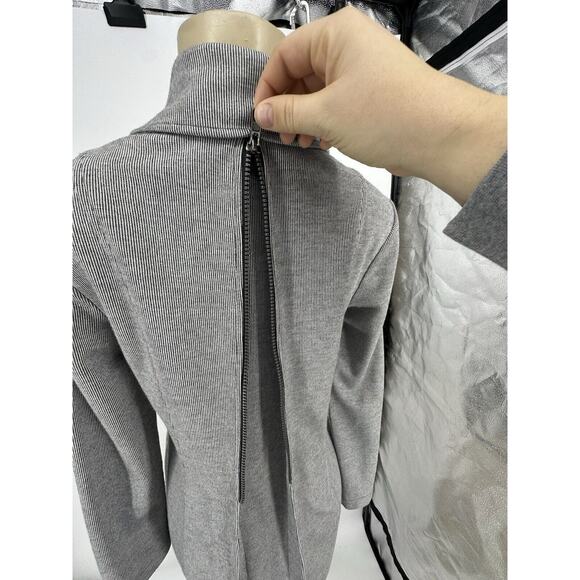 Cabi XS Drop Off Zip Knit Blazer Jacket Gray Striped Pockets High Low 39-13 - Picture 4 of 9